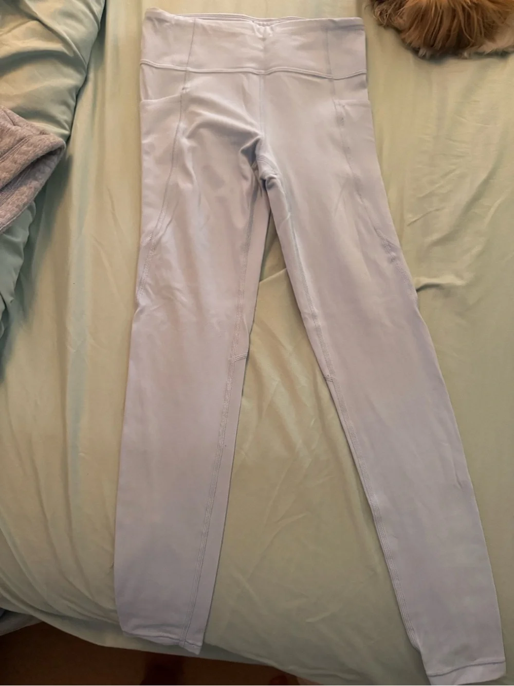Athleta Girl Pale Blue High-Rise Leggings and zip neck sweatshirt